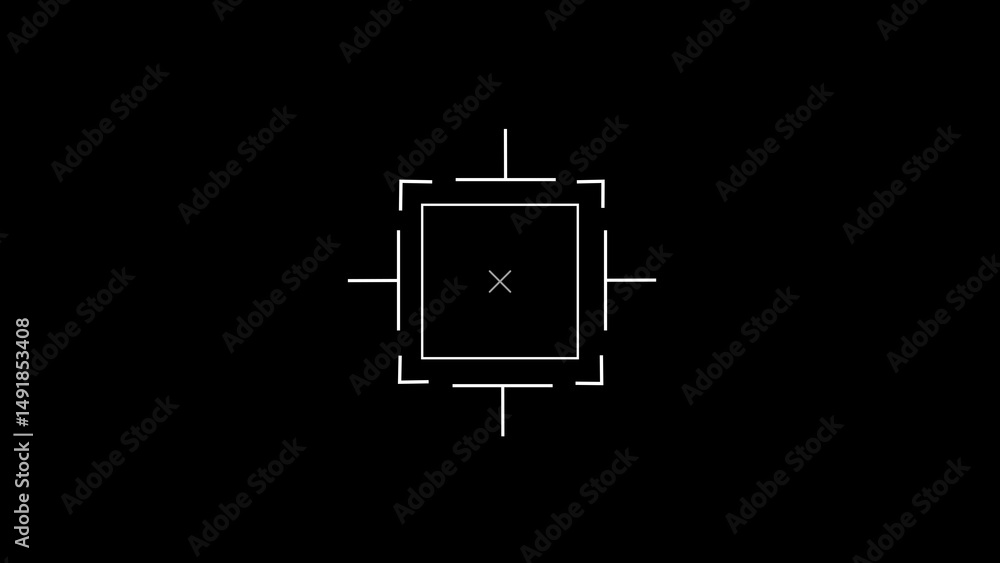 Poster minimalist target with crosshair reticle and square shape design isolated on a black background perf
