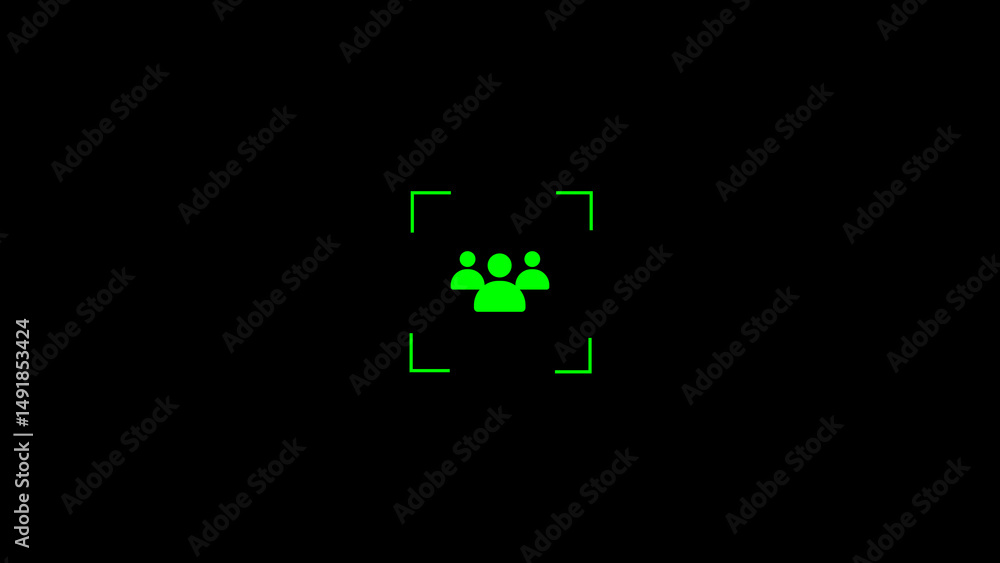 Poster a modern graphic of a group icon highlighted within a square aiming frame, representing teamwork, co