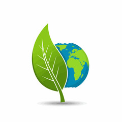 Stylized earth and leaf graphic, representing environmental sustainability and a healthy planet