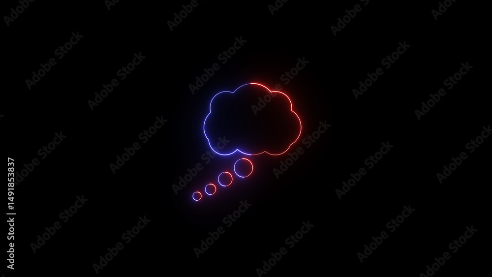 Poster glowing neon thought bubble with a dark background represents ideas concepts or communication for de