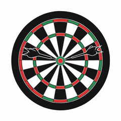 A dartboard with two darts in the board, partially cropped, and placed on a white background