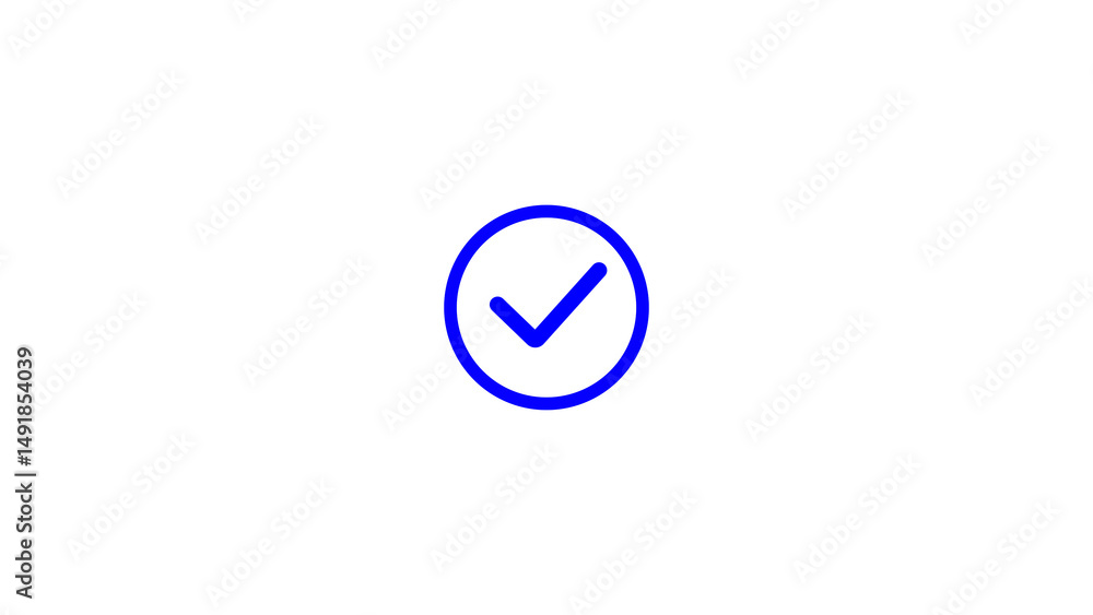 Poster blue check mark icon inside a circle representing a confirmation or validation on a white background
