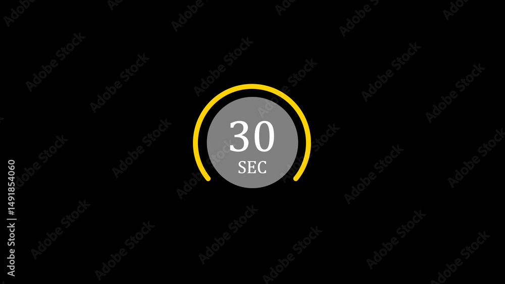 Poster a digital countdown timer displaying thirty seconds with a clean graphic design on a black backgroun