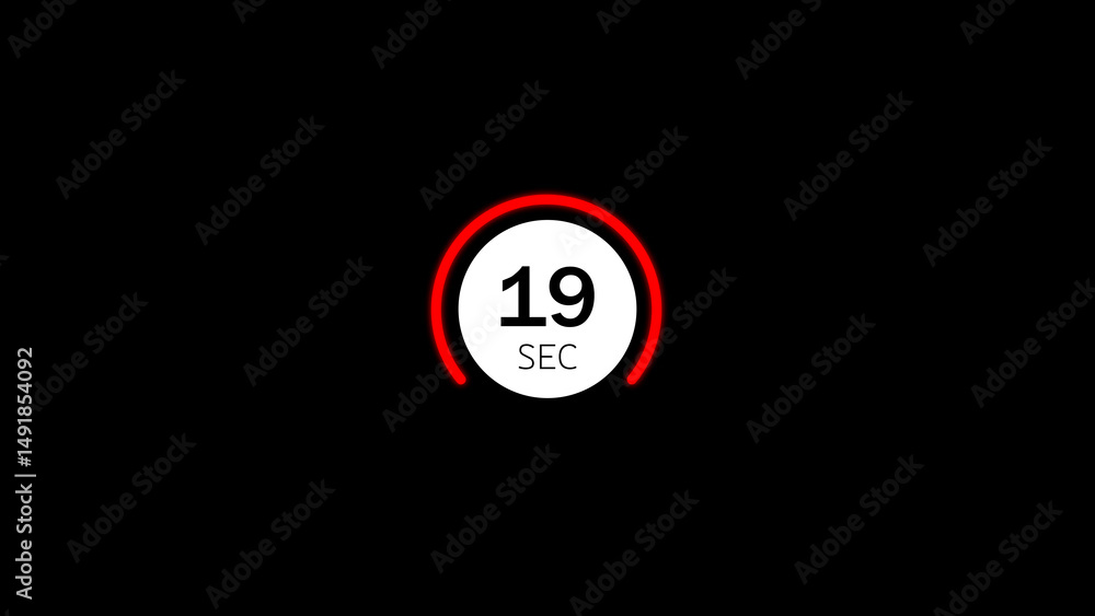 Poster digital countdown timer displaying nineteen seconds on a dark background ideal for online video tuto