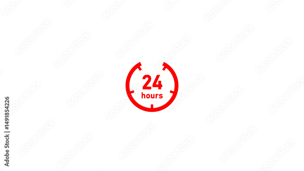 Poster simple red and white 24 hours service symbol on a white background illustrating availability and sup