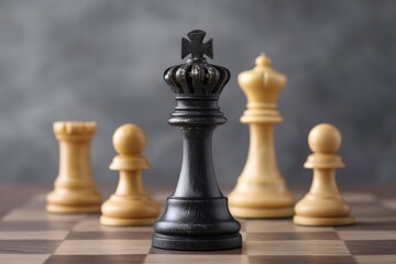 Chess Pieces on Board Showing Strategy and Competition