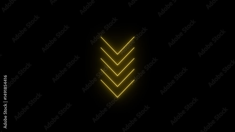 Poster abstract glowing neon chevron arrow design illuminated in bright yellow color on a dark black backgr