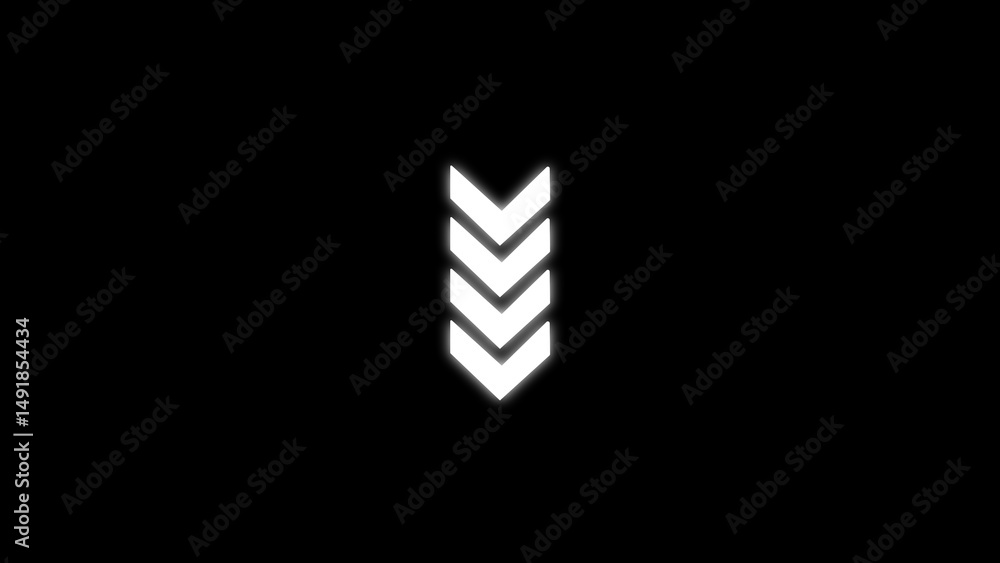 Poster abstract white arrow down icon on a black background representing direction progress and navigation 
