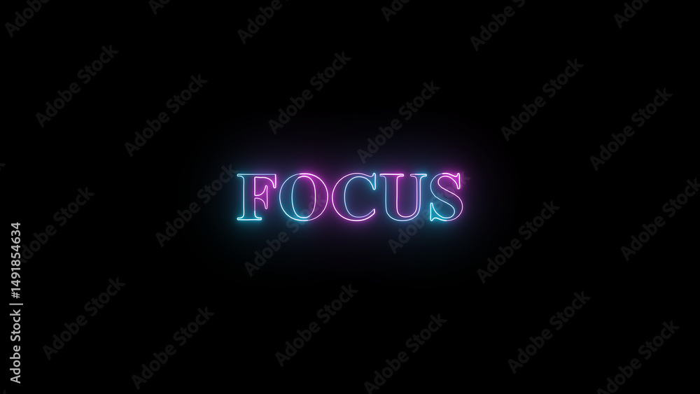 Aufkleber glowing neon word focus displayed against a stark black background creating a striking visual effect