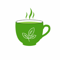 Illustration of a green tea cup with steam rising on a white background