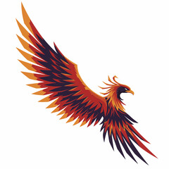 Obraz premium Angular, stylized wing design featuring orange, red, and dark purple with white background