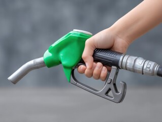 Holding Green Fuel Nozzle for Refueling Vehicle