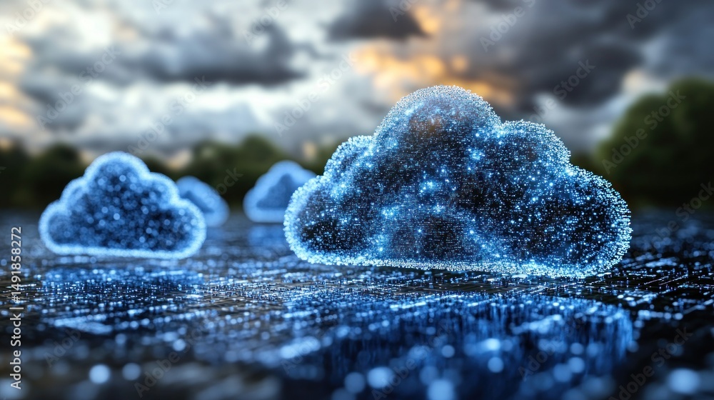 Poster digital cloud network: a futuristic representation of data storage and connectivity