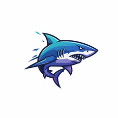 Fototapeta premium Fierce shark graphic, jaws open and ready, on a clean white background