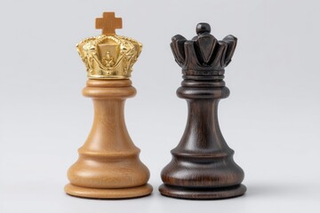 King and Queen Chess Pieces Two Tones on White