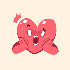 Cute shocked heart character vector illustration