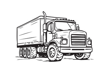 Trailer Truck line art and black color