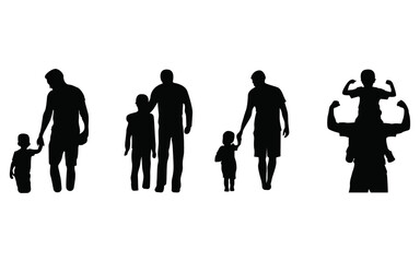 father son silhouette icon or logo of a father and children lovely family concept Father's Day card happiness moment.silhouette image Father holding the young boy on hands vector illustration