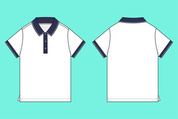 Boys short sleeve Polo shirt fashion flat sketch template outline CAD mockup.