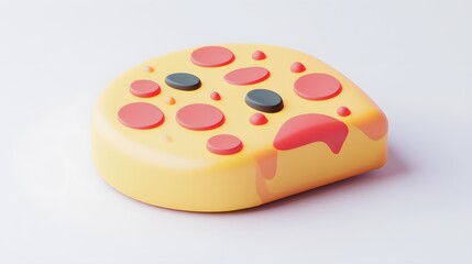 Stylized, digital pizza slice with melted cheese and sauce.