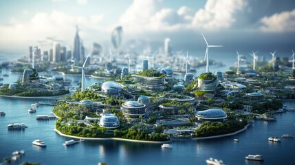 Fototapeta premium Visionary Eco-Cityscape: Sustainable Architecture Integrating with Nature and Technology