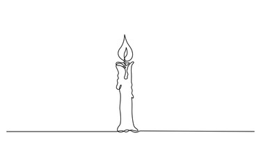Burning candles outline drawing illustration. one continuous line drawing of candle, Continuous one line drawing of Burning candle. Single line drawing illustration of wax or candle.
