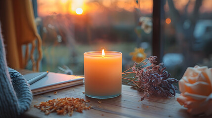 Sunset Candlelight Hygge Windowsill.