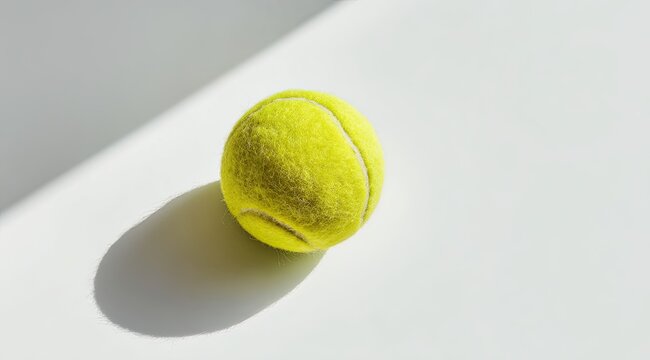 Single yellow tennis ball on white surface with shadow