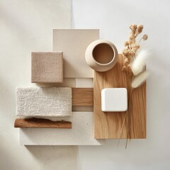 Neutral living room featuring a soft beige palette, oak textures, and clean minimalist design.