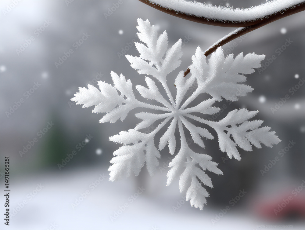 Poster delicate macro shot of a snowflake with intricate crystalline structures