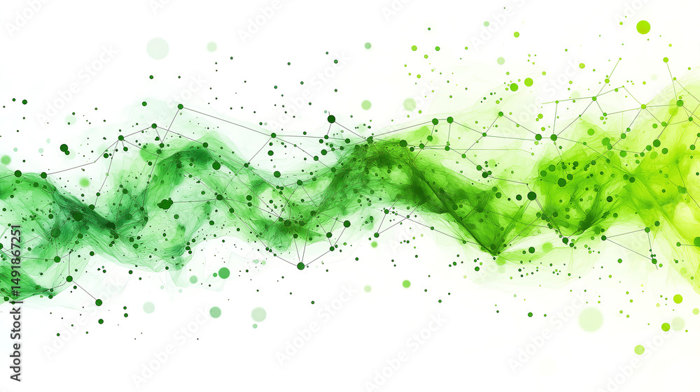 Poster green lines and dots forming a graph representing data analysis and financial market insights
