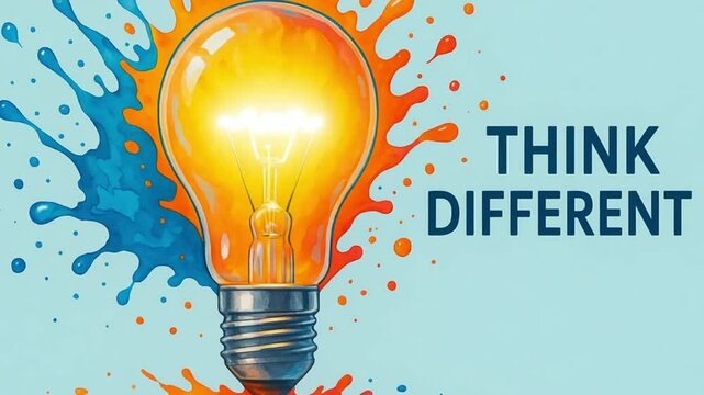 Light bulb bursts with vibrant watercolors on a light blue background&mdash;symbolizing creativity, innovation, productivity, and thinking differently.