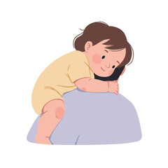 Toddler resting on parent's shoulder with a cheerful expression  