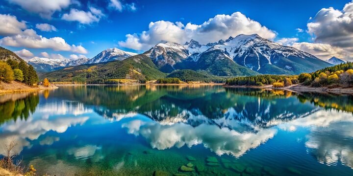 Panoramic Doxa Lake & Snow-Capped Ziria Mountain, Peloponnese, Greece