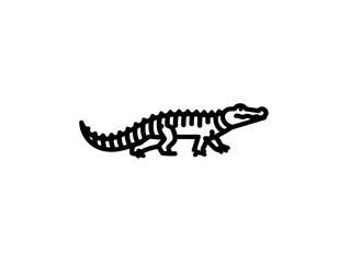 Fototapeta premium A simple line art illustration depicts a small crocodile walking to the right against a white background.