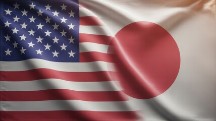 USA and Japan flags artistically blended with soft fabric effect.