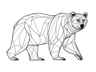 A majestic grizzly bear is depicted in a stunning geometric low poly line art style illustration perfect for prints and designs.