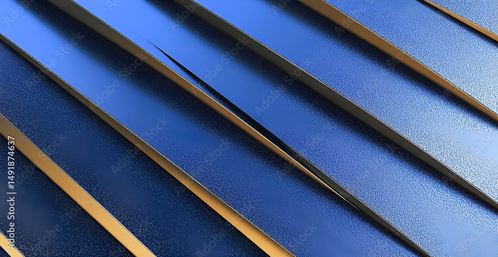 Poster abstract 3d rendered blue and gold metallic diagonal surface pattern with reflective textures for mo
