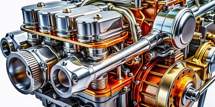 Powerful Four-Stroke Engine Close-Up: Industrial Machinery Detail Stock Photo