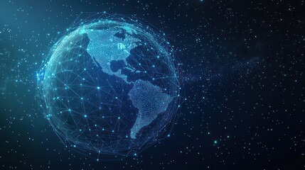 Naklejka premium Global network connections, digital earth, space background, data visualization, tech concept