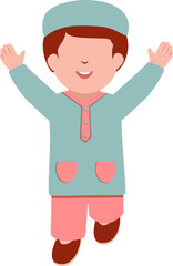 Joyful Muslim Boy Celebrate Eid Mubarak Illustration