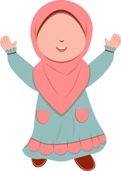 Joyful Muslim Girl in Traditional Clothing, Cheerful Illustration