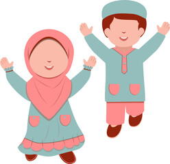 Joyful Muslim Children Celebrate Eid Mubarak