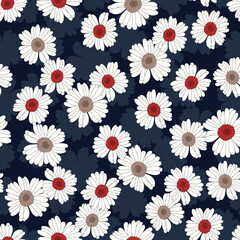 Floral seamless pattern on navy background