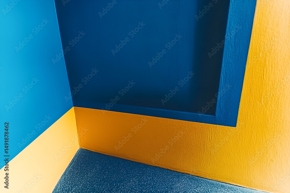 Poster abstract architectural composition featuring contrasting colors and geometric shapes in a contempora