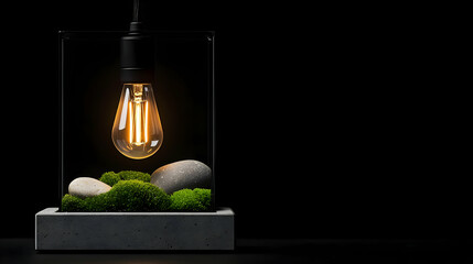 Modern Geometric Lamp With Glowing Light And Moss Decor