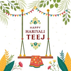 Flat teej festival celebration illustration, Hand drawn teej festival illustration, Gradient teej festival illustration,  illustration of happy hariyali teej