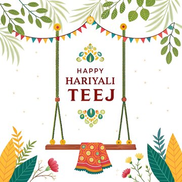 Flat teej festival celebration illustration, Hand drawn teej festival illustration, Gradient teej festival illustration,  illustration of happy hariyali teej
