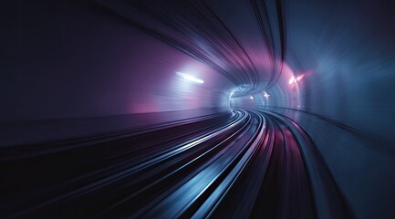 Futuristic tunnel with vibrant neon light streaks.  Motion blur effect