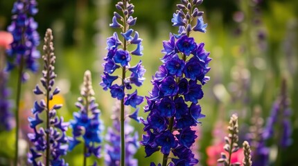 Obraz premium Larkspur Blooms: A Vibrant Garden Display of Deep Blue Hues